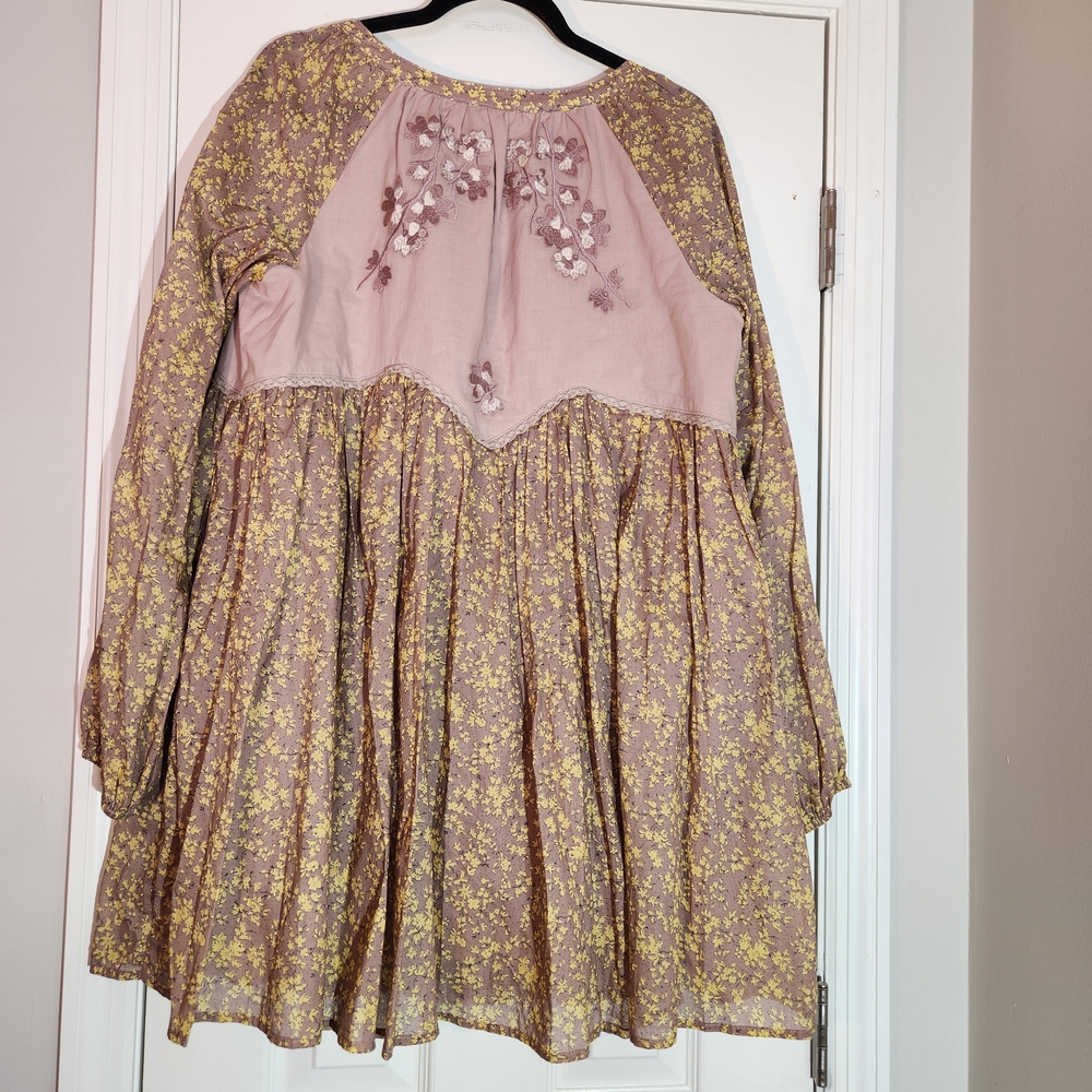 Boutique Cotton Embroidered Long Sleeve Babydoll Dress In Fawn - Picture 5 of 11